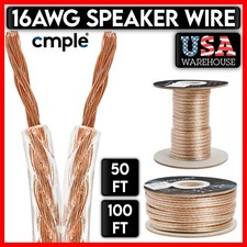 16AWG Clear Speaker Wire 16 Gauge 2 Conductor Cord 16/2 Audio Cable Home Theater