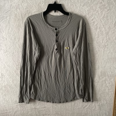Everyday California Mens T Shirt Gray Henley Small Cotton Long Sleeve Pullover