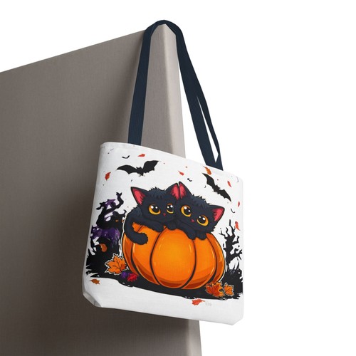Cute Black Cat Halloween Tote Bag Pumpkin Cat Lovers Fall Gift - Picture 33 of 41