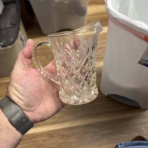 Vintage Anchor Hocking Prescut Clear Pineapple Cut Pitcher/Creamer 5" tall