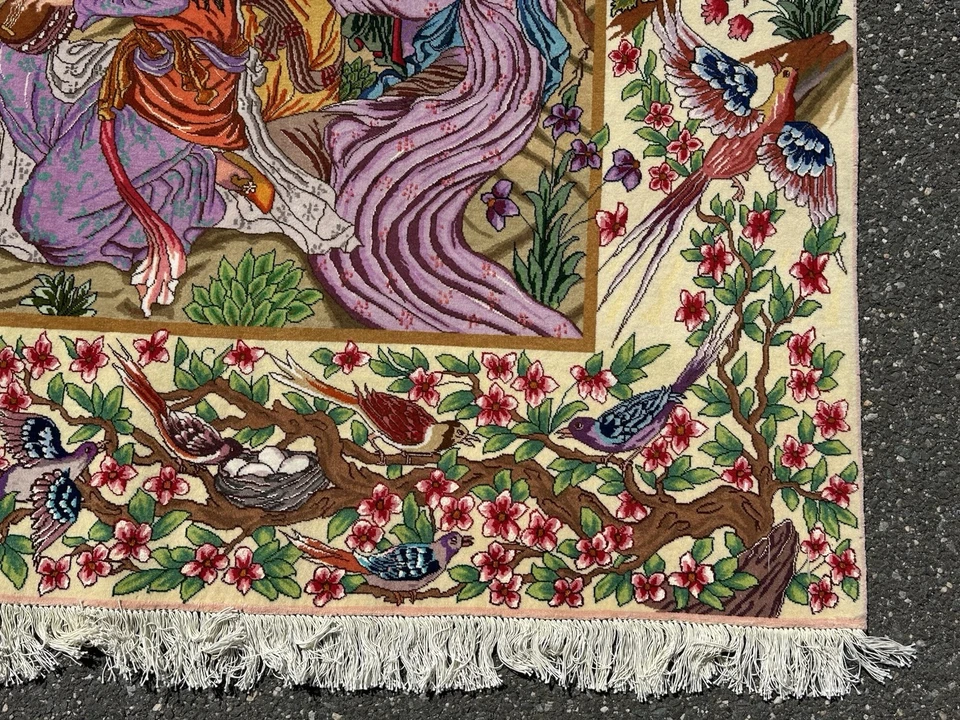 FINEST 60+ RAJ PICTORIAL RUG KORK WOOL_SILK 6.8x9.10 OMAR KHAYAM_SILK FOUNDATION - Image 3 of 4