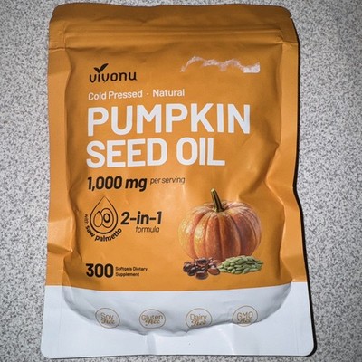 Vivonu Pumpkin Seed Oil + Saw Palmetto 300 Softgels, Cold-Pressed 1000 mg Orange