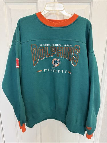 Vtg Lee Sport Miami Dolphins NFL Crewneck Sweatshirt Teal Orange Men’s