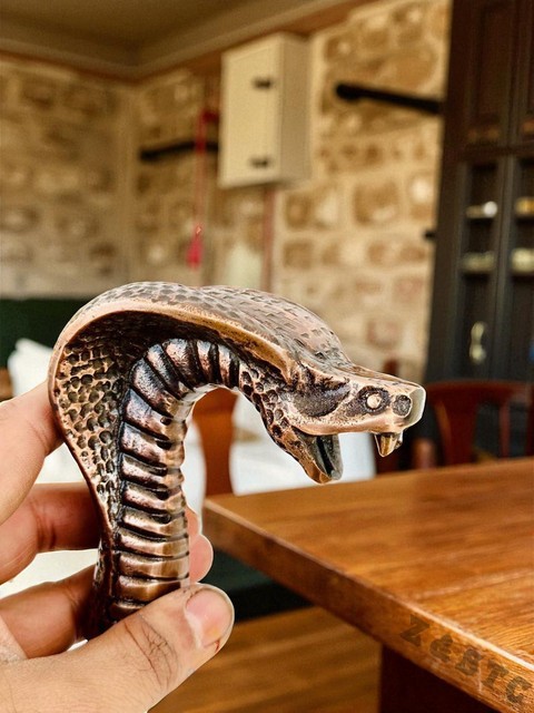 Antique Brass Cobra Head Handle Walking Stick – Spiral Wooden Cane