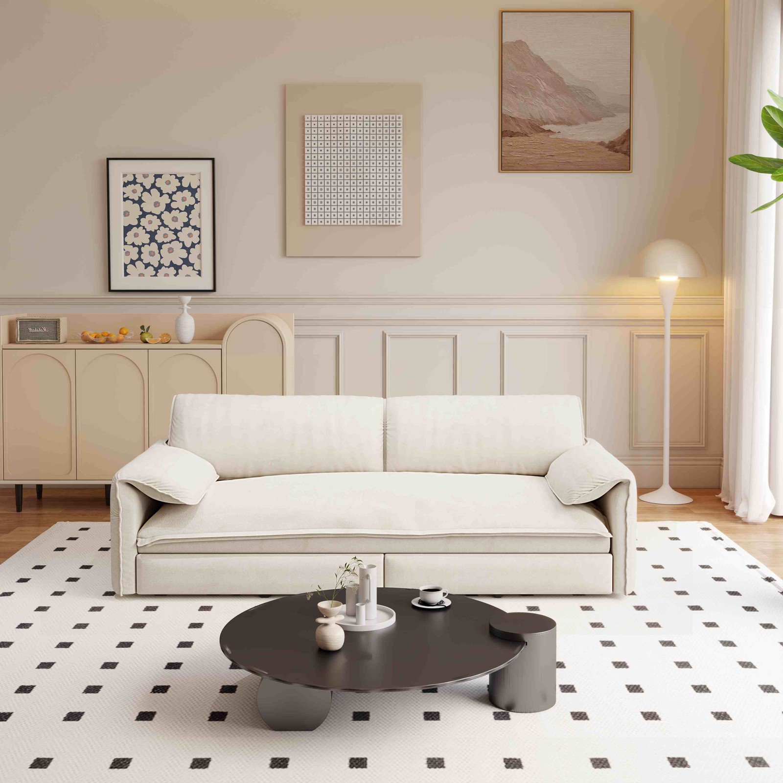 Queen Pull Out Sleeper Sofa Bed,Convertible Velvet Loveseat Couch w/Side Storage