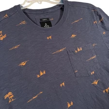 Prana Mens XL Slim Fit Graphic T-Shirt Palm Tree Print Pocket Tee Organic Cotton