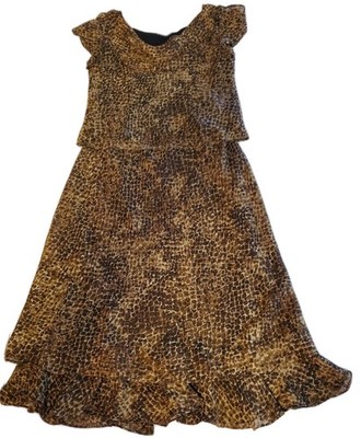 Studio I Beige/ Black Design Short Sleeve Blouse & Ruffled Hem Skirt Set Size 6P