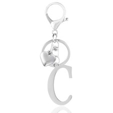 A-Z Heart Initial Letter Keychain, Stainless Steel Alphabet Charm for Handbags,