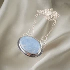 Third Eye Chakra Genuine Angelite Sterling Silver Chain Anniversary New Necklace