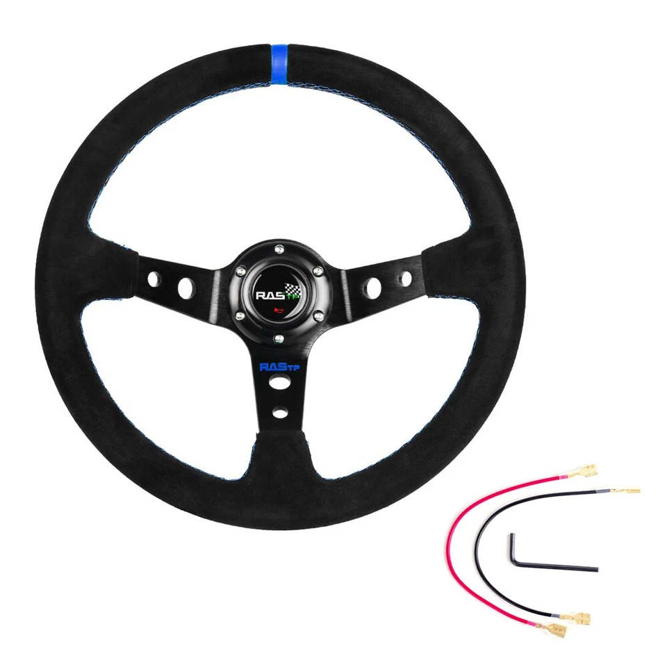 Plato profundo de cuero de gamuza de 14" 93 mm volante de carreras a la deriva + kit de liberación rápida Foto 4 de 4