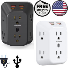 6 Outlet Extender Surge Protector Multi Plug Wall Adapter USB Charger Ports with
