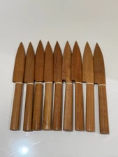 Set of 9 Vintage Japanese Paring Knives with Wood Saya Covers Hand-Forged Stainl