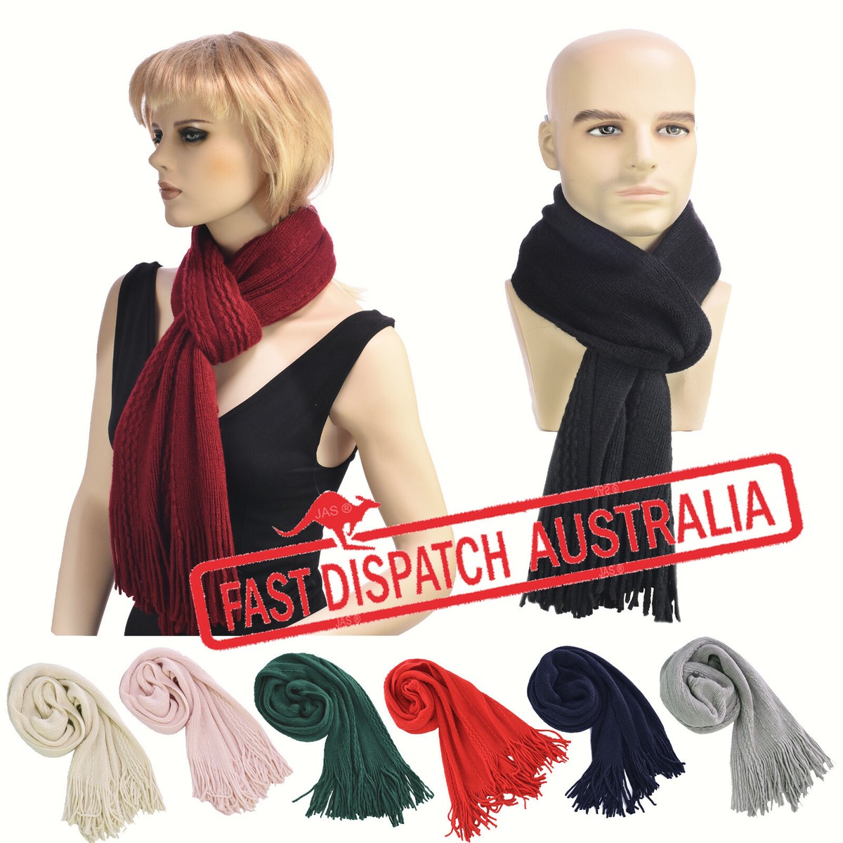 Men Ladies School Wool Touch Knitted Thermal Scarf Winter Neck
