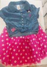 Disney Parks Minnie Tulle Skirt  Denim Shirt 2 Piece Set Girl's Size 11/12 NEW