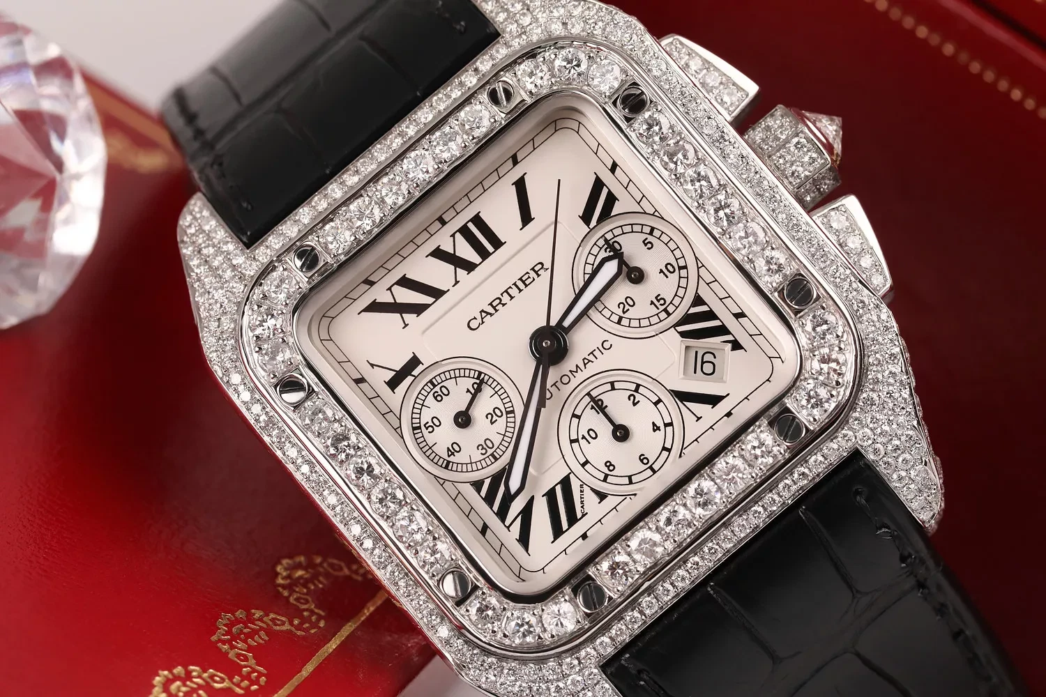 Cartier — Cartier Santos 100 Chronograph W20090X8 42mm Stainless Steel Watch 17 carats