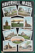 Postcard Haverhill Massachusetts Multi View Monuments City Hall Church Castle