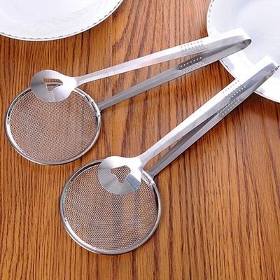 NEU 2pcs Multi-functional Filter Spoon With Clip Kitchen Oil-Frying BBQ FilterDE