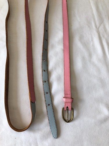Gürtel Fein Doppelt Leder Grau Und Rosa Pastell Vintage Made IN France CEBR078 - Bild 5 von 12