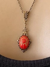 Vintage Scarab Necklace Egyptian Revival Pendant Antique Celluloid Beetle