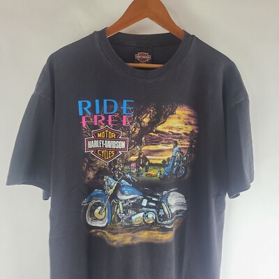Vintage 90s HARLEY DAVIDSON Motorcycles Tee Shirt Ride Free XL 