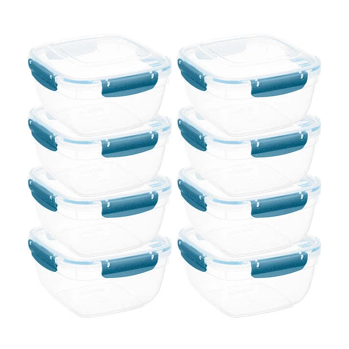 Superio Plastic Food Storage Containers, Airtight Lids, 13 oz., Blue, 8 pack
