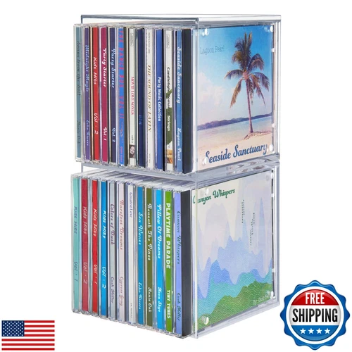 STORi Stackable Clear Plastic CD Organizers (2 Pack) Cube Jewel Case Holders 