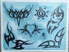Tattoo Studio Shop Flash Single w/ Line Work Hearts, Skull, Sun, 11" X 14" Print