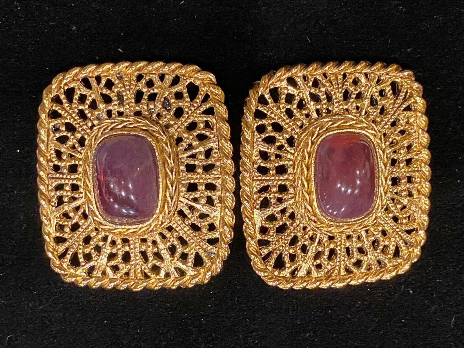 Vintage Givenchy Cabochon Ornate Earrings - image 4