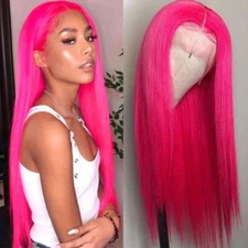 Lace Front Wig Synthetic Long Straight Hot Pink Wig Pre Plucked Natural Hairline