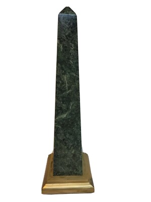 Vintage Green Granite Obelisks Brass Base Large 17'' Tall ***Free Shipping***