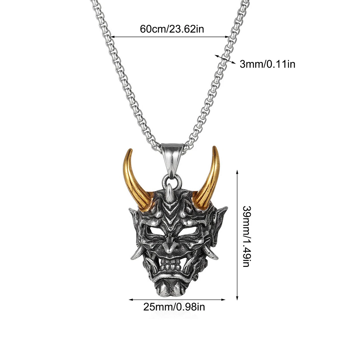 Mens Japanese Horned Devil Hannya Oni Noh Pendant Punk Biker