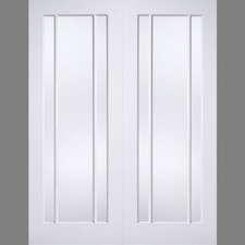 Internal Lincoln White Primed Rebated Pairs Clear Glass Doors