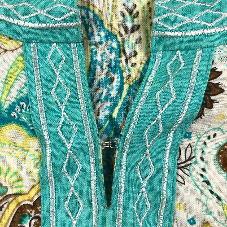 David Brooks Womens Linen Blend Top Sz S Floral Print Split V Neck 3/4 Sleeves - Image 3 of 4