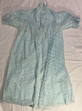 Vintage Lace Blue Nightgown Size 32 Sheer Nylon Lingerie Made in USA