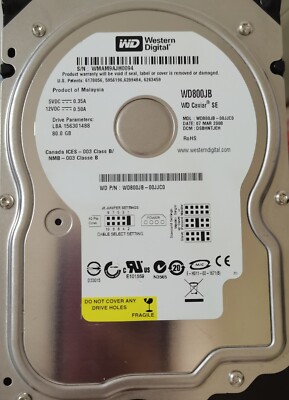 Original Western Digital 80GB WD800BB 7200RPM PATA IDE 3.5