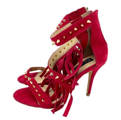 Alejandra G Cristina Red Suede Sandals Studded Fringe Ankle SZ 36 EU New SH09