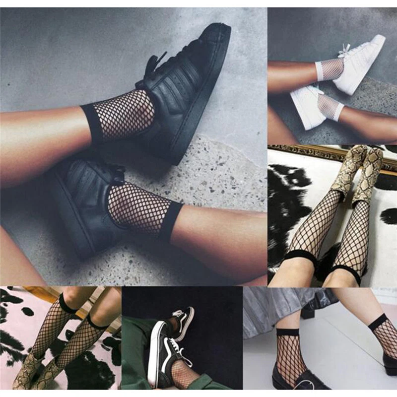 Women White Fishnet Ankle High Socks Lady Mesh Lace Fish Net Short Socks  New .'.