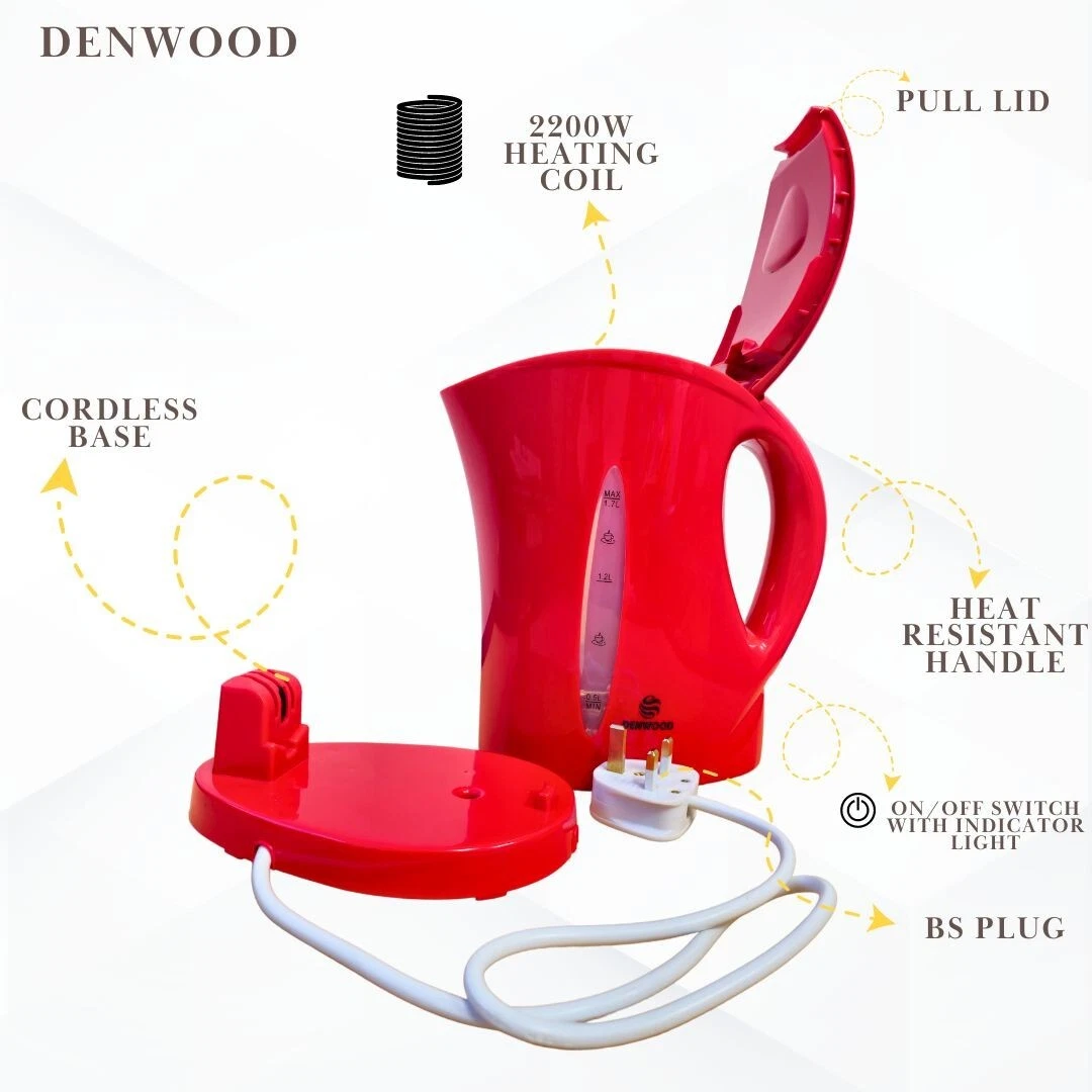 Electric Kettle Cordless Fast Boil 1.7L Hot Water 2200W Kitchen Travel Jug Red
