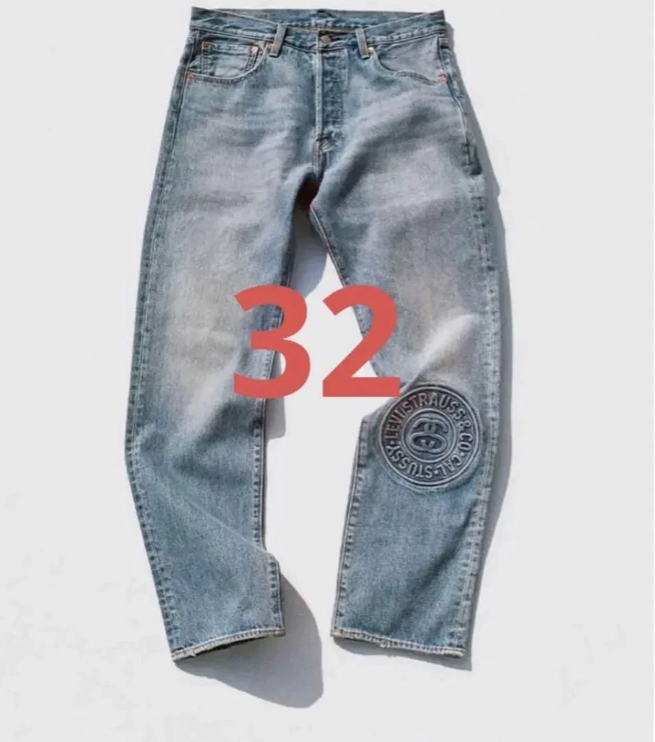 Stussy Levi's Embossed 501 Denim Trousers 32 Indigo Wash Jeans Straight Men
