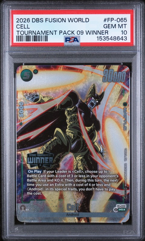 DRAGON BALL SUPER CARD GAME FUSION WORLD TOURNAMENT PACK 09 WINNER CELL PSA 10