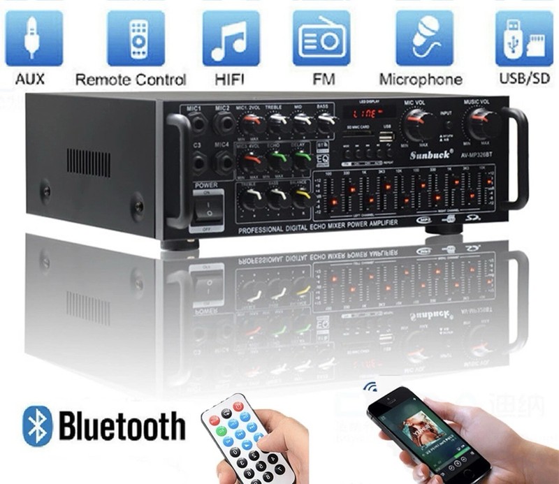 2000W Digital Bluetooth Stereo Amplifier Amp HIFI 2CH Tuner USB SD 4Mic Inpurt