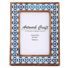 Artwork Craft Handmade White Bone Photo Frame 5X7 Inches Geometric Blue