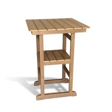 Poly Lumber Outdoor Bar Table, Weather-Resistant HIPS Patio Bar Table, Teak Tone