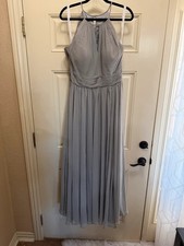 Azazie A14 Silver Gray Chiffon Halter Maxi Bridesmaid Dress