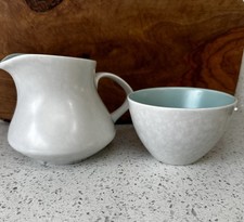 Poole Twintone Ice Green & Seagull Jug and Open Sugar Bowl Vintage 