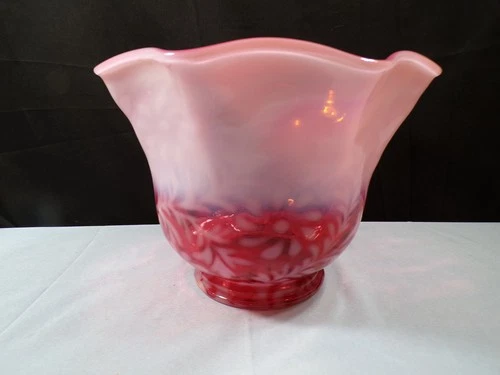 Fenton Cranberry Opalescent Glass Fern & Daisy Large Vase Uncut Lamp Shade