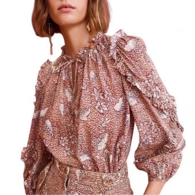 Ulla Johnson Manet Blouse Sandalwood Size 4 Floral Ruffle Boho Cottage Prairie