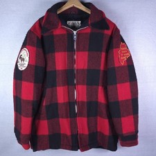 Vtg 70s Woolrich Jacket Mens Large Red Buffalo Plaid Zip Hunting Patches Lined.