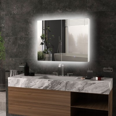 Bad-Wandspiegelschrank mit LED-Licht und verstellbarem Regal, weiß