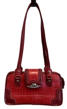 M.C. Marc Chantal Red Crocodile Embossed Leather Shoulder Handbag Purse
